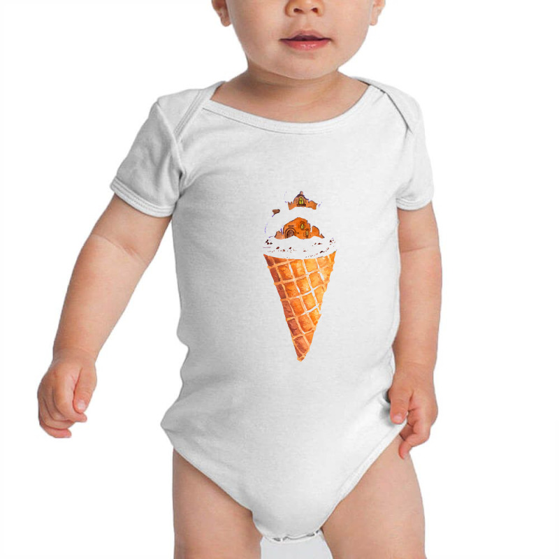 Gingerbread House Ice Cream Cone,christmas Snowy Gingerbread Baby Bodysuit by marinah | Artistshot