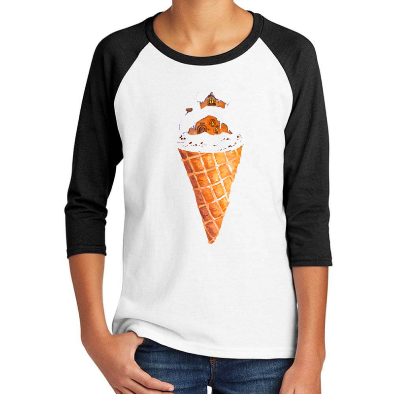 Gingerbread House Ice Cream Cone,christmas Snowy Gingerbread Youth 3/4 Sleeve by marinah | Artistshot