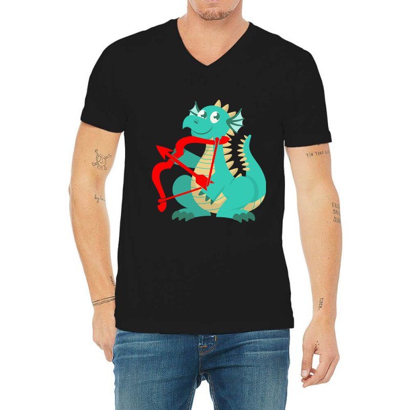 Valentines Day Dragon Red Cupid Bow V-Neck Tee by AURRADILLARD | Artistshot