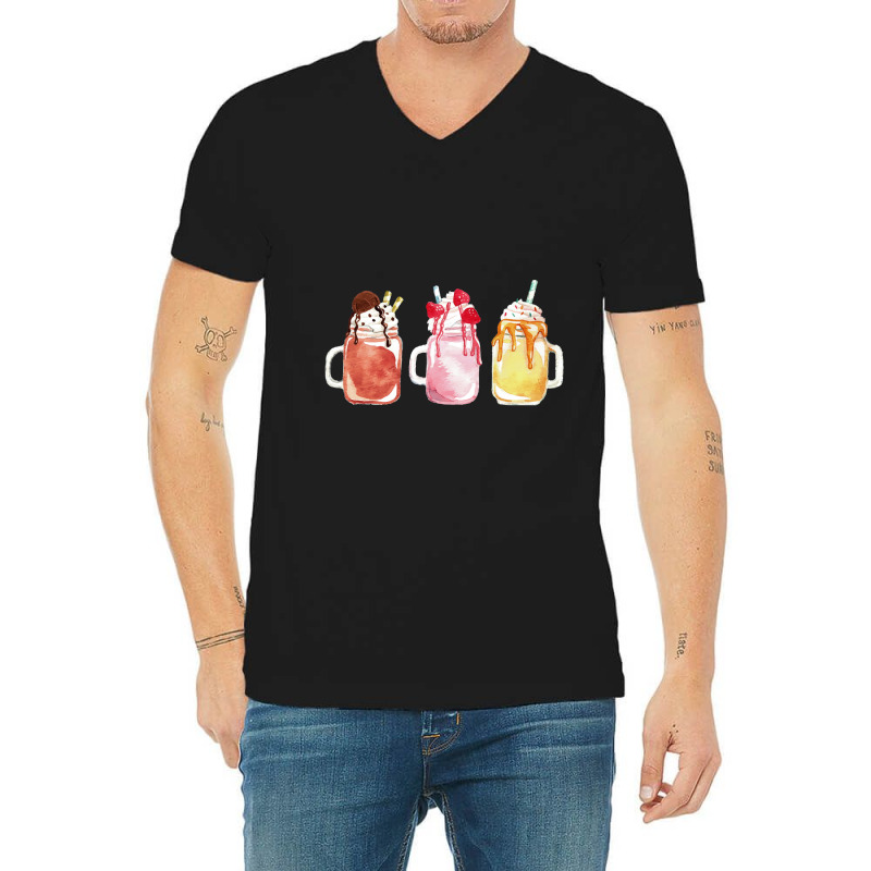 Chocolate Strawberry Vanilla Milkshake V-Neck Tee by semartahu | Artistshot