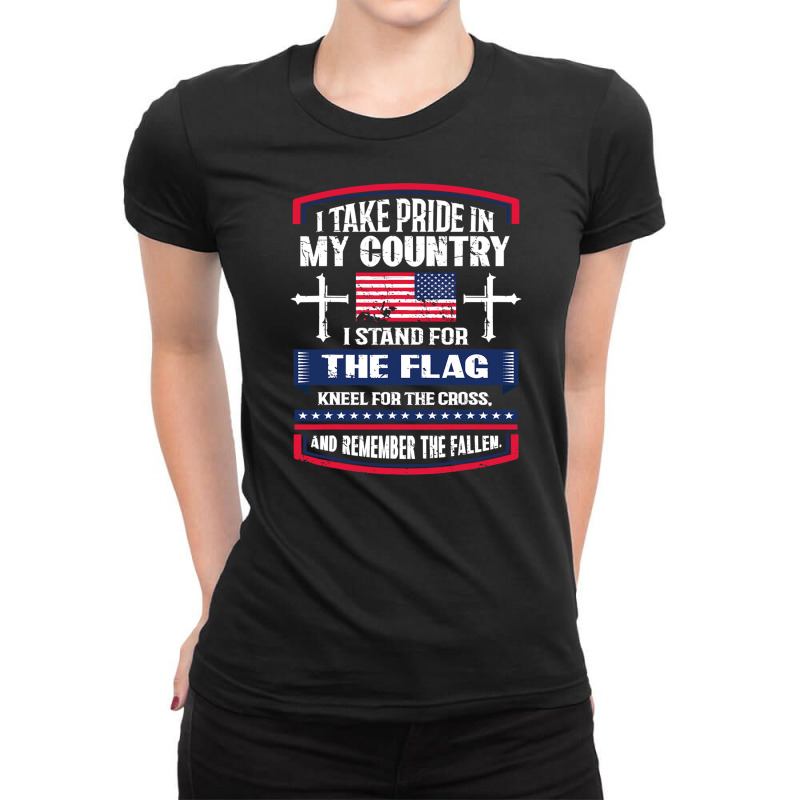 I Stand The Flag Kneel The Cross Usa Ladies Fitted T-Shirt by AdeArt | Artistshot