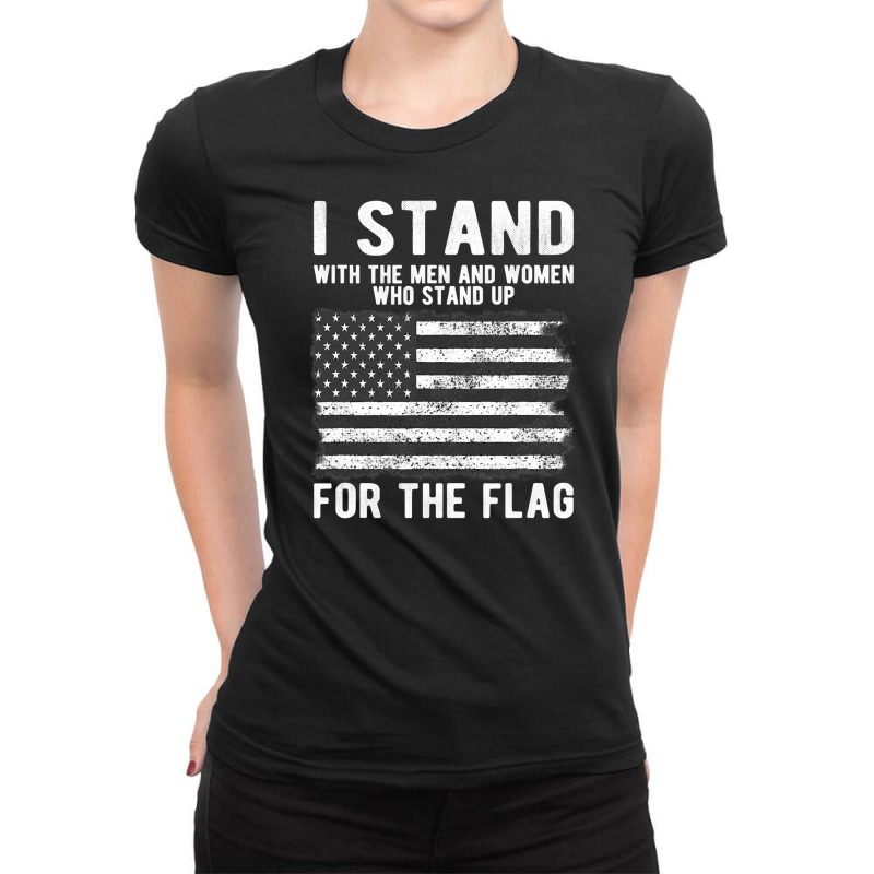 I Stand The Flag Usa American Patriotic Ladies Fitted T-Shirt by AdeArt | Artistshot