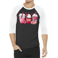 Valentine Coffee Heart Iced Coffee Lover Donut Valentine Day T Shirt 3/4 Sleeve Shirt | Artistshot