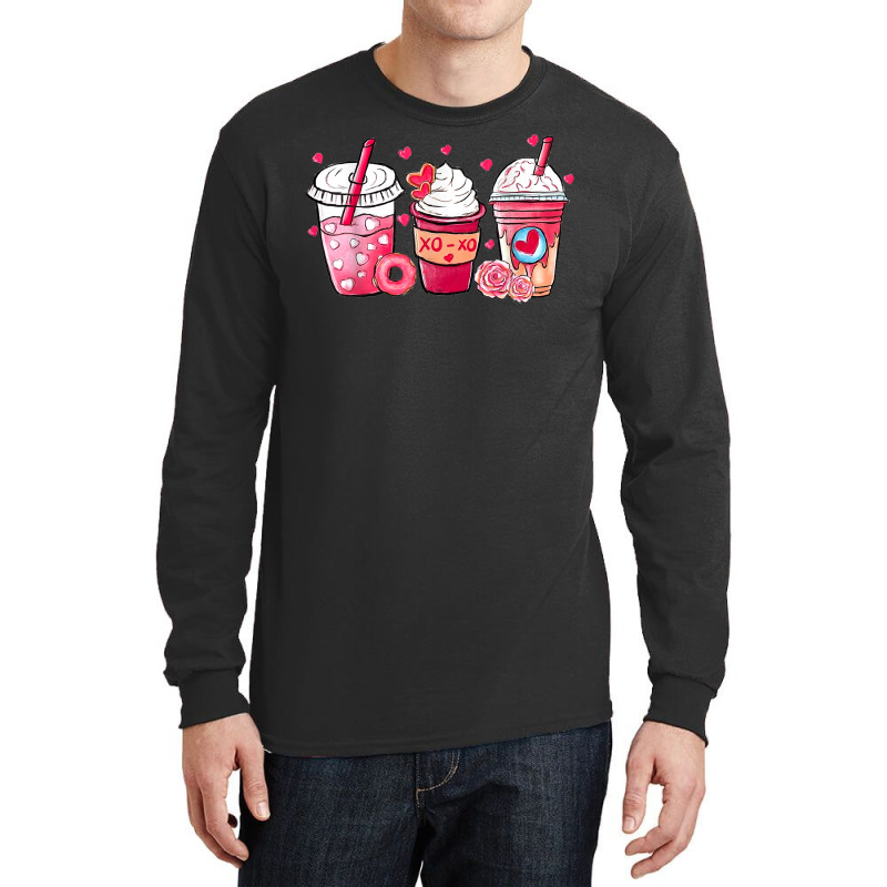 Valentine Coffee Heart Iced Coffee Lover Donut Valentine Day T Shirt Long Sleeve Shirts by latodorjnb | Artistshot