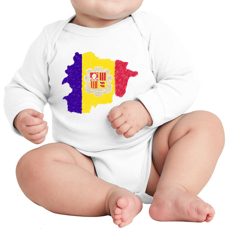 Andorra Map Flag Drawing Line Art Long Sleeve Baby Bodysuit | Artistshot