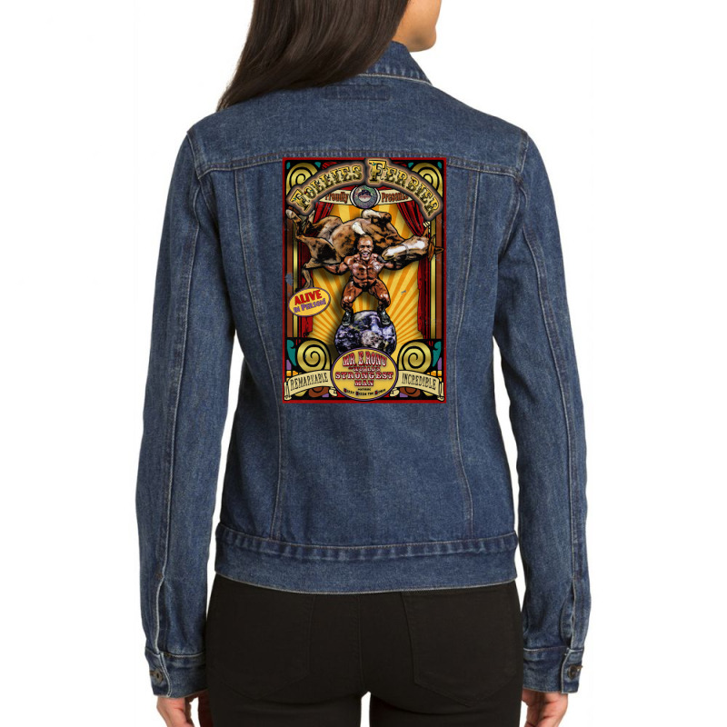 The Strongman Sideshow Poster Ladies Denim Jacket by gavadefofanga | Artistshot