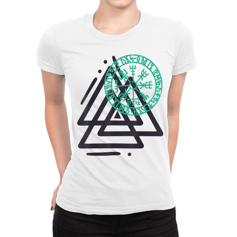 Vegvisir Valknut Viking Symbol Norse Mythology Nordic Rune T Shirt Ladies Fitted T-Shirt by annalfreddr3 | Artistshot