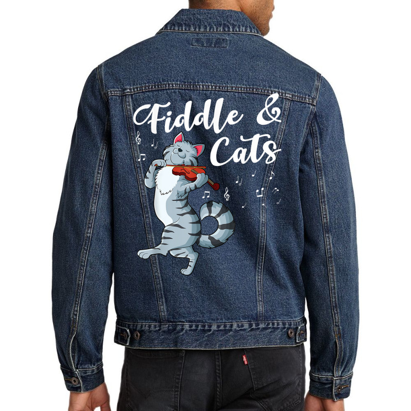 Fiddle And Cats Country Music Instrument Strings Cello T Shirt Men Denim Jacket | Artistshot