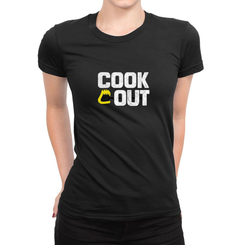 Cookout - Vintage Chalk Texture - White & Black Ladies Fitted T-Shirt by AmyHogan | Artistshot