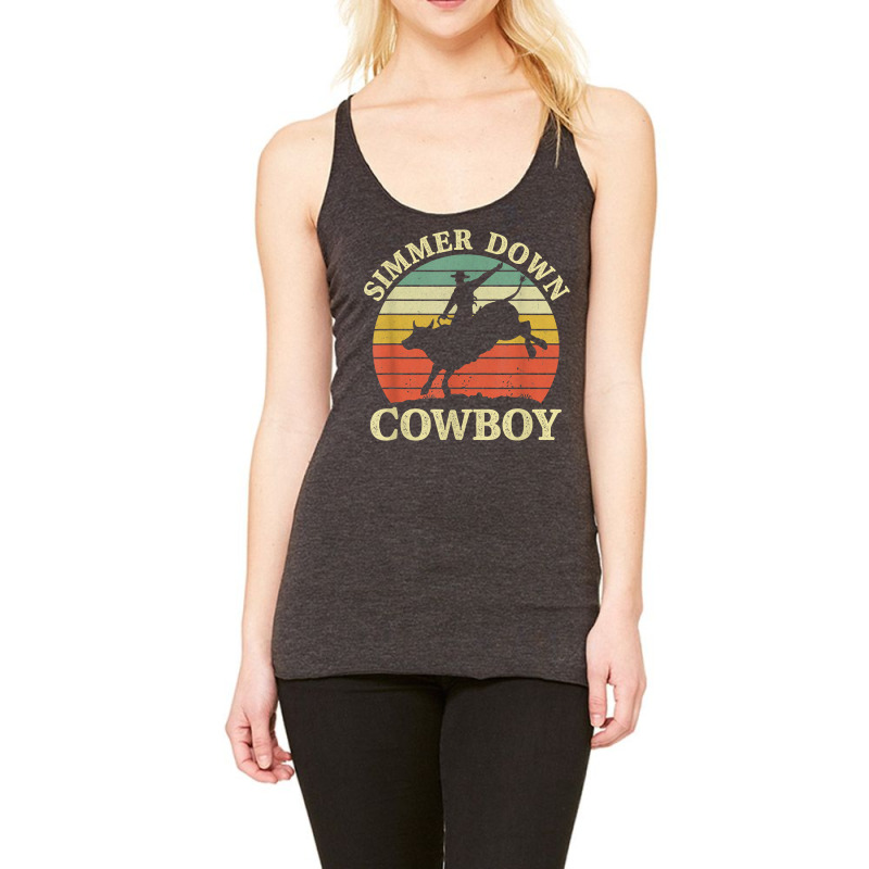 Vintage Simmer Down Cowboy Riding Bull Western Life Country T Shirt Racerback Tank | Artistshot