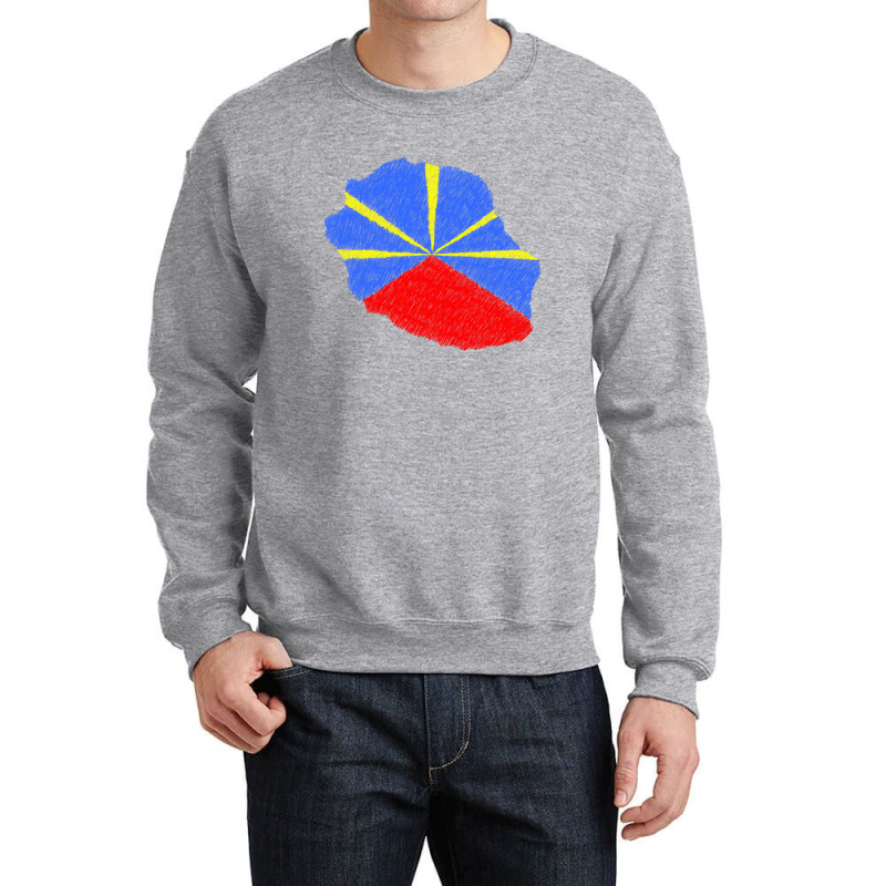 Reunion Island Map Flag Drawing Line Art Crewneck Sweatshirt by Erwin Saputra Art | Artistshot