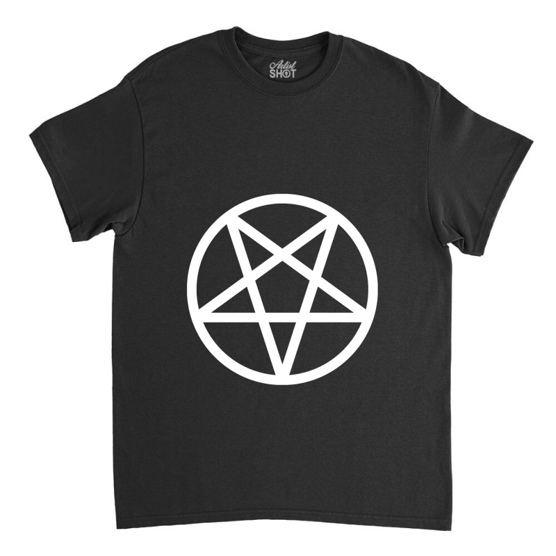 White Pentagram On Black Background Classic T-shirt by NANCYLTICKLE-SUMMERS | Artistshot