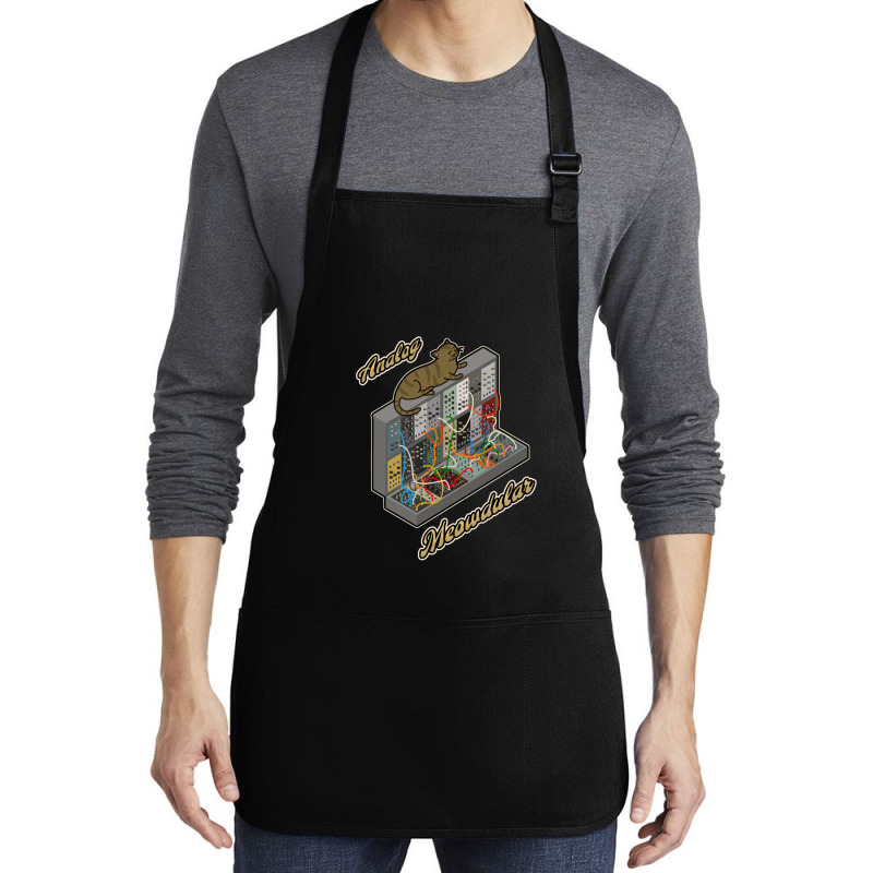 Cat On Analog Modular Synth Funny Synthesizer Medium-length Apron | Artistshot