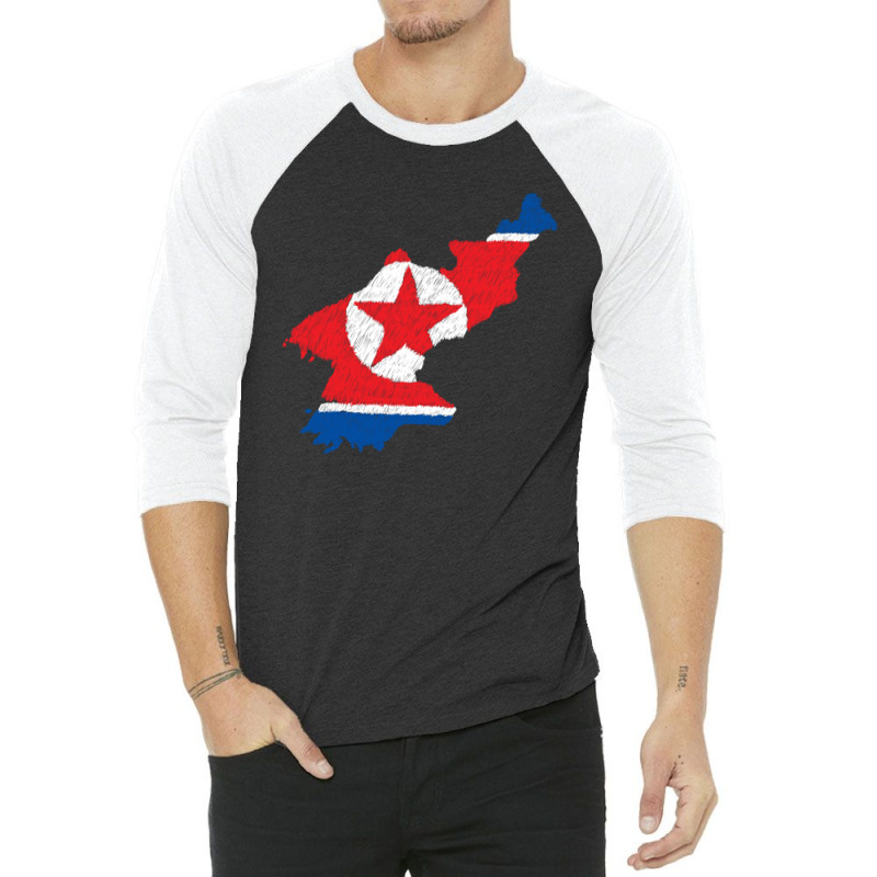 North Korea Map Flag Drawing Line Art 3/4 Sleeve Shirt | Artistshot