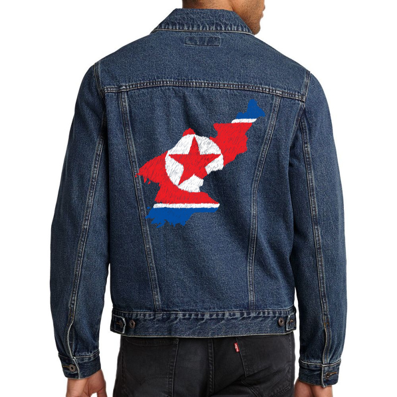 North Korea Map Flag Drawing Line Art Men Denim Jacket | Artistshot