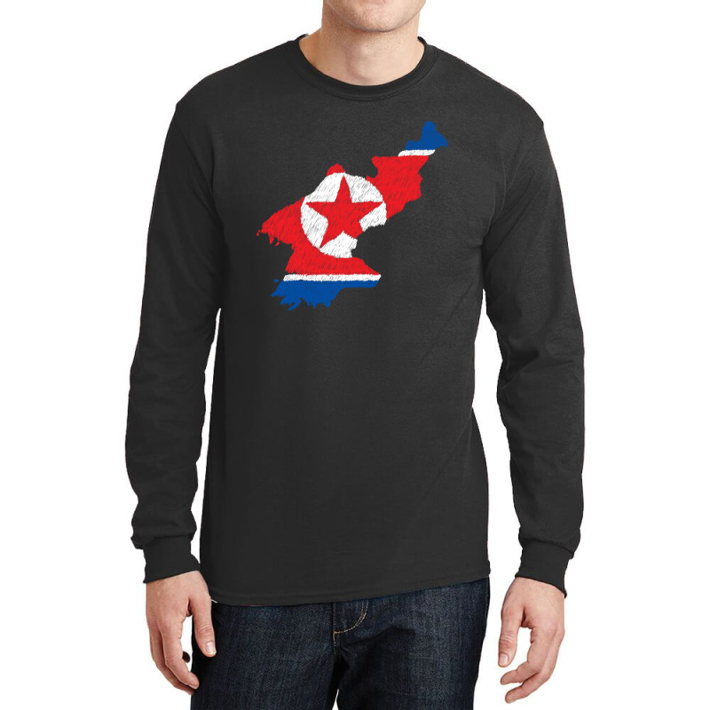 North Korea Map Flag Drawing Line Art Long Sleeve Shirts | Artistshot