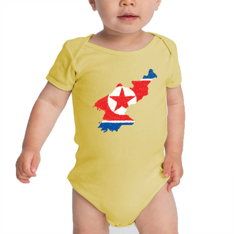 North Korea Map Flag Drawing Line Art Baby Bodysuit | Artistshot