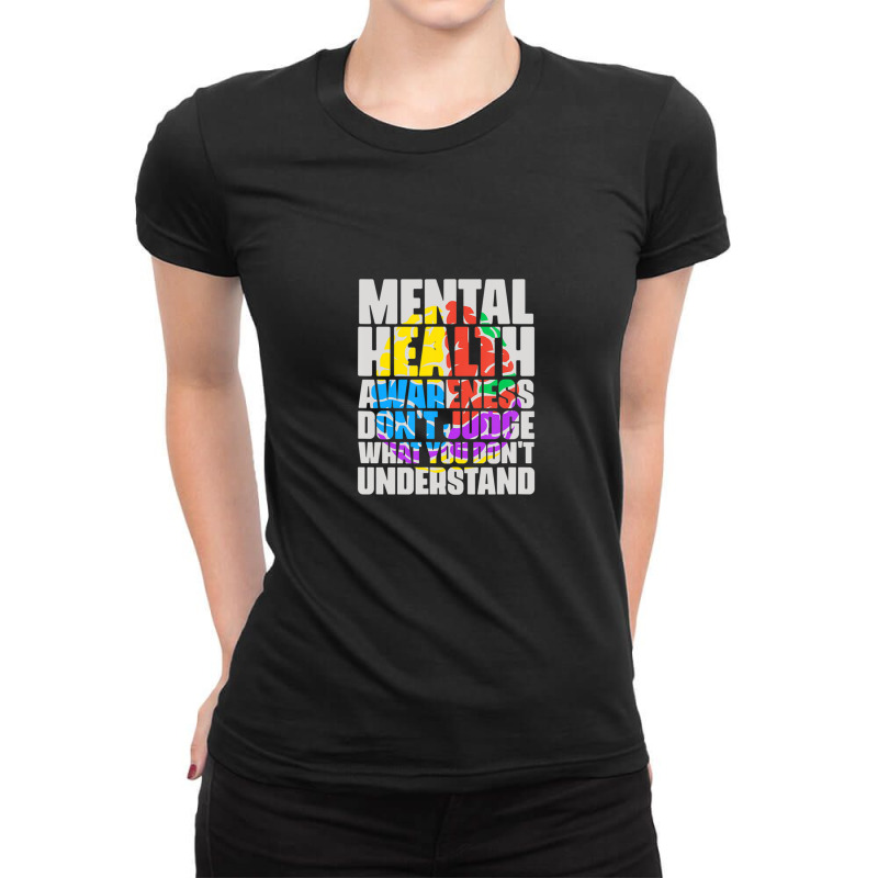 Mental Health Dont Judge Mental Health Awareness Ladies Fitted T-Shirt by hyskovoyc | Artistshot