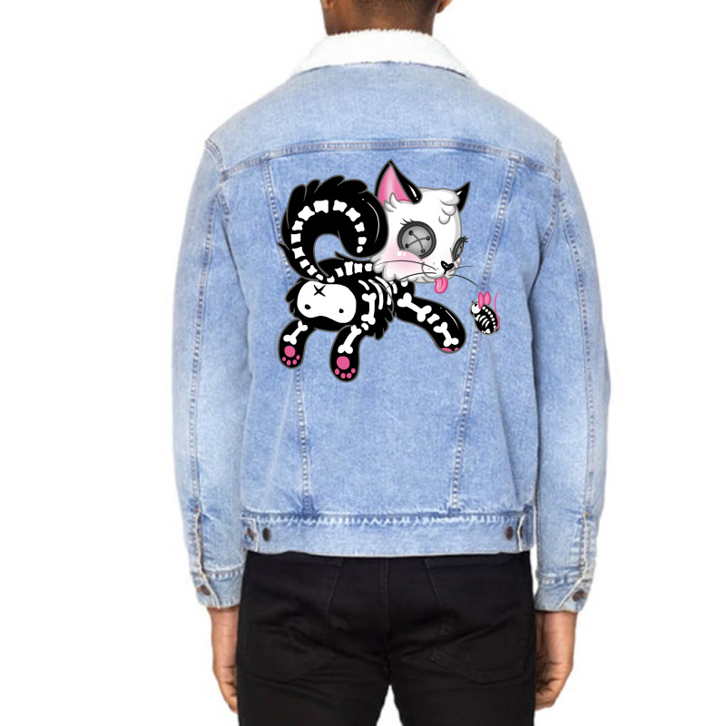 Skele Cat Unisex Sherpa-Lined Denim Jacket by thiloandel3 | Artistshot