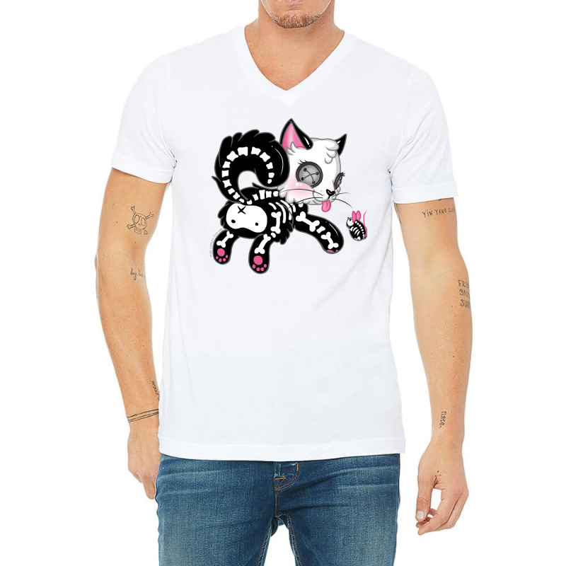 Skele Cat V-Neck Tee by thiloandel3 | Artistshot