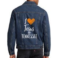 I Love Jesus And Tennessee Shirt Orange Heart Cute Fan Gift Men Denim Jacket | Artistshot