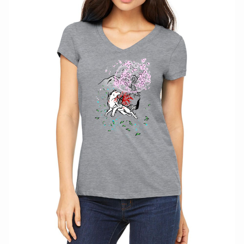 Amaterasu Okami With Cherry Blossoms Women's V-neck T-shirt | Artistshot