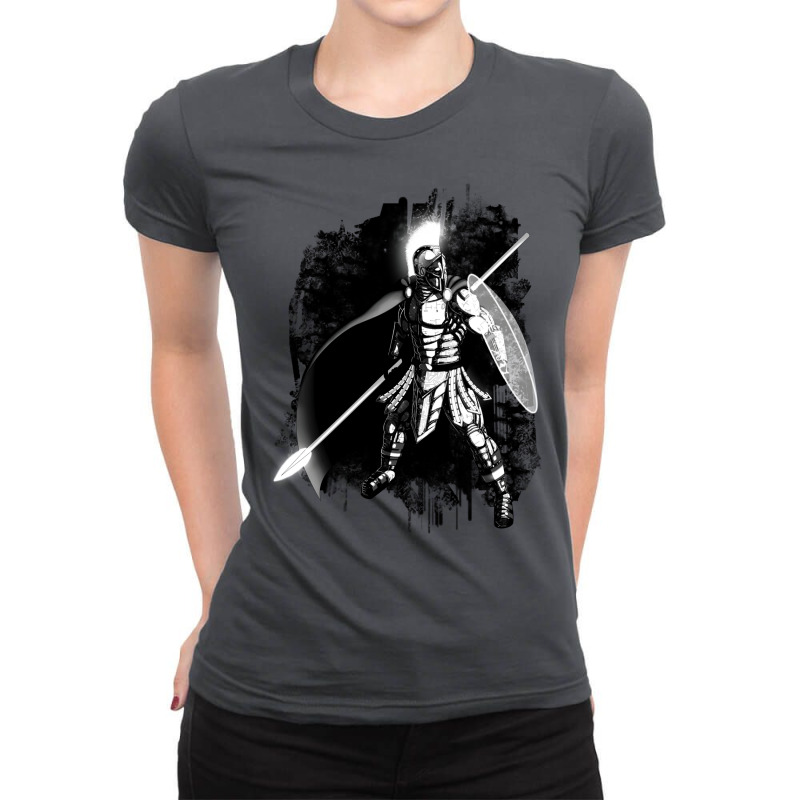 Futuristic Cyber Spartan Black And White Ladies Fitted T-Shirt by derkswiffc | Artistshot