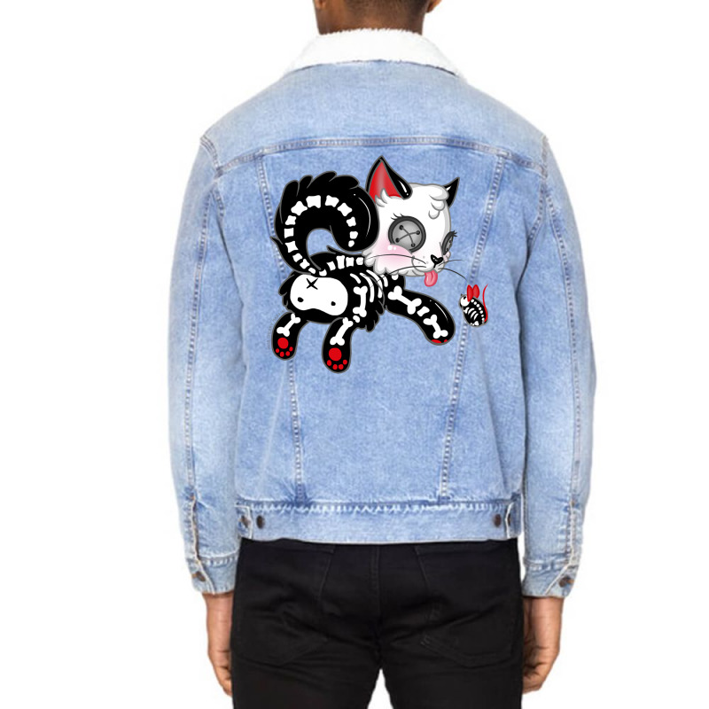 Skele Cat Red Version Unisex Sherpa-lined Denim Jacket | Artistshot