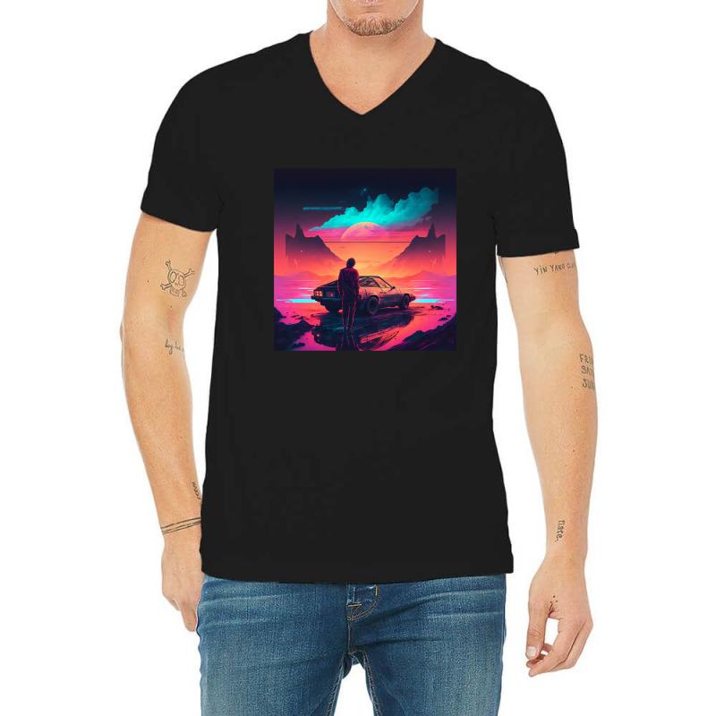 Car Retro Synthwave V-Neck Tee by Agus Creative | Artistshot