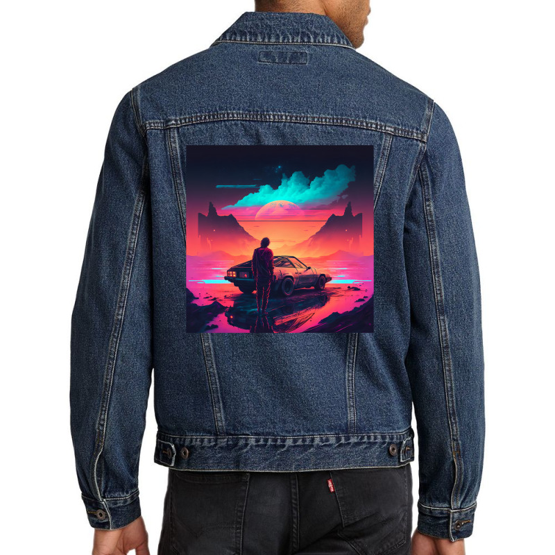 Car Retro Synthwave Men Denim Jacket by Agus Creative | Artistshot