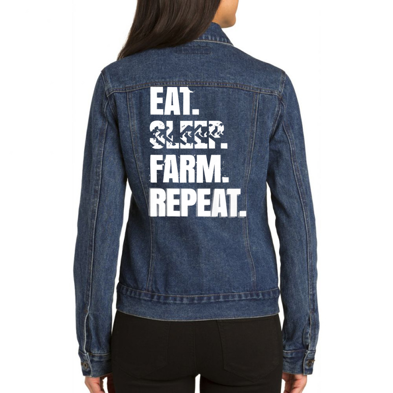 Farming Simulator   Eat. Sleep. Farm. Repeat. T Shirt(white) Ladies Denim Jacket by aiiluurosy | Artistshot