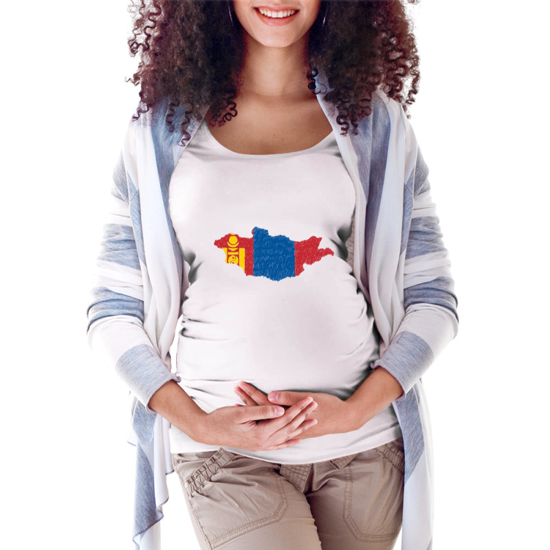 Mongolia Map Flag Drawing Line Art Maternity Scoop Neck T-shirt by Erwin Saputra Art | Artistshot