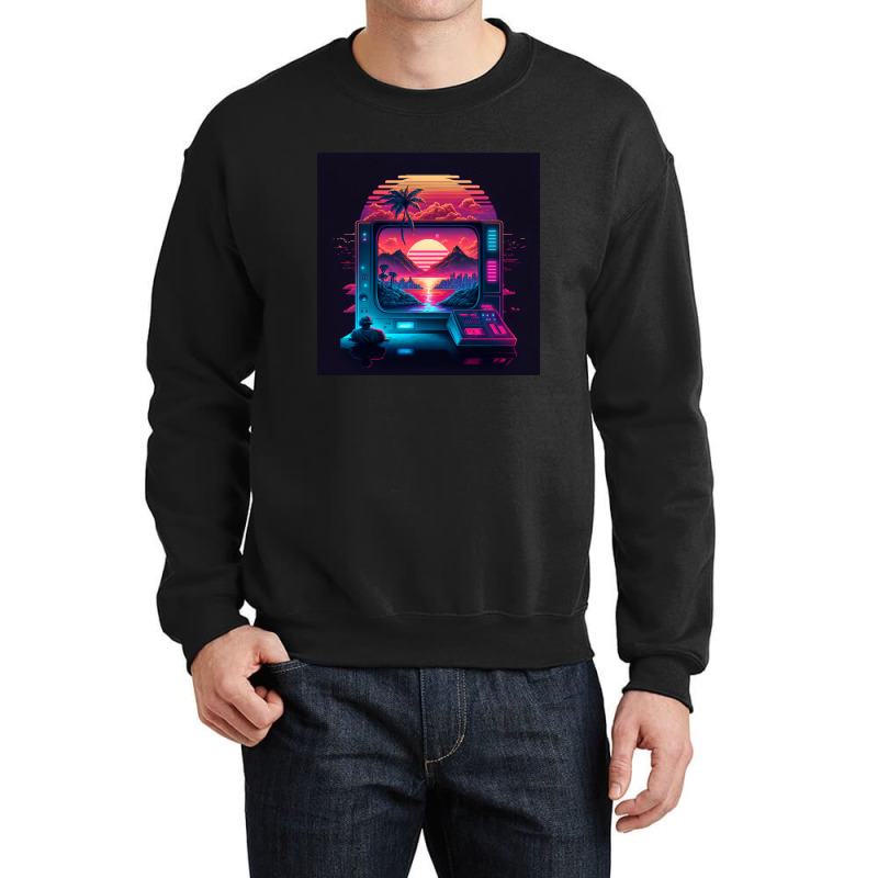 Gaming Retro Synthwave Crewneck Sweatshirt by Agus Creative | Artistshot