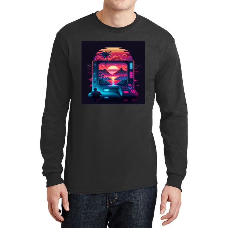 Gaming Retro Synthwave Long Sleeve Shirts by Agus Creative | Artistshot