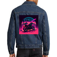 Motorcycle Retro Synthwave Men Denim Jacket | Artistshot