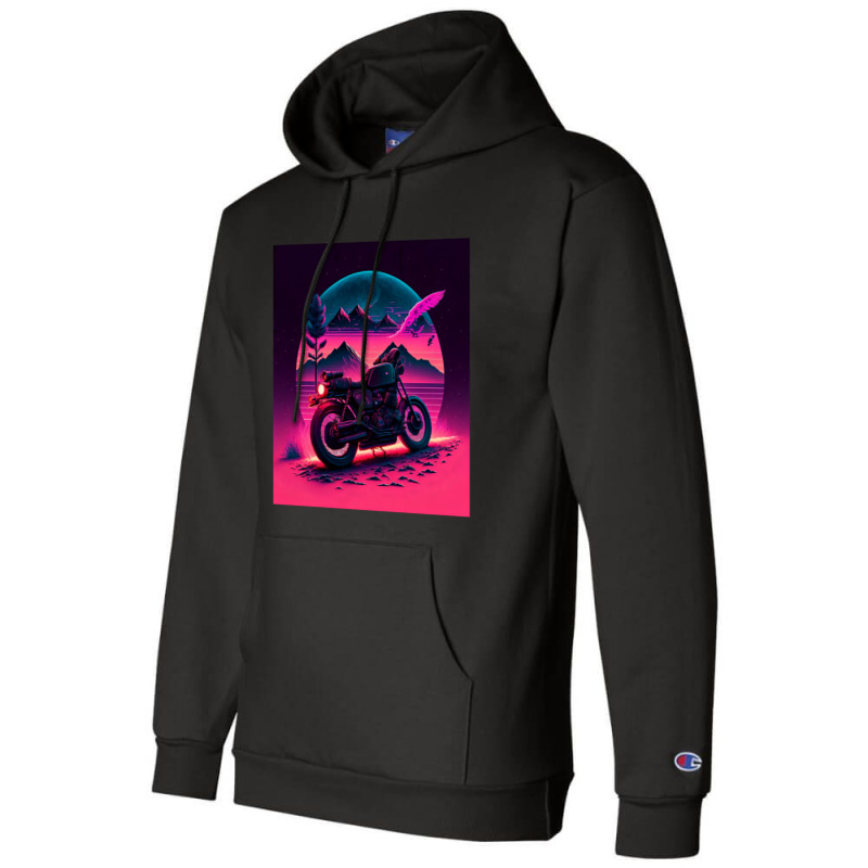 Motorcycle Retro Synthwave Champion Hoodie by Agus Creative | Artistshot