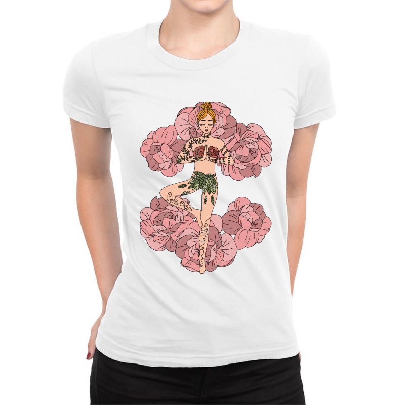 Yoga Girl On Roses Ladies Fitted T-Shirt by My petites beautes | Artistshot