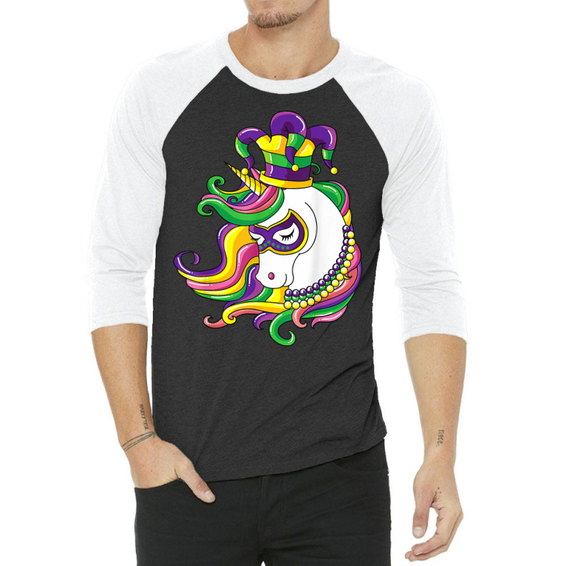 Jester Rainbow Unicorn Design Mardi Gras Mask Costume T Shirt 3/4 Sleeve Shirt | Artistshot