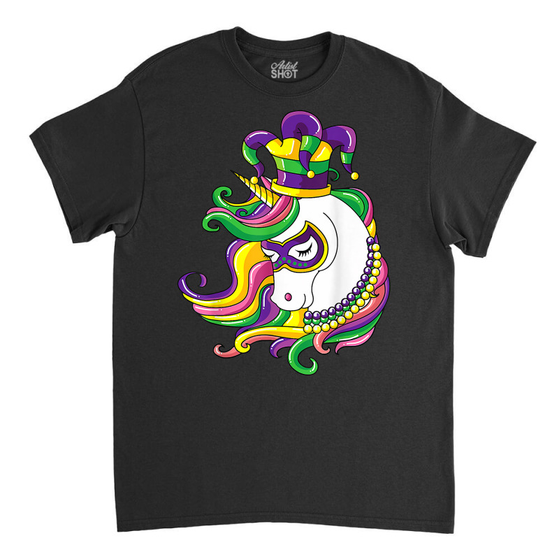 Jester Rainbow Unicorn Design Mardi Gras Mask Costume T Shirt Classic T-shirt | Artistshot