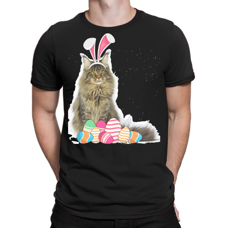 Easter Day T  Shirt Easter Cat Maine Coon With Bunny Ears & Eggs Gift T-Shirt by larmstrong437 | Artistshot