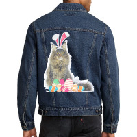 Easter Day T  Shirt Easter Cat Maine Coon With Bunny Ears & Eggs Gift Men Denim Jacket | Artistshot