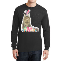 Easter Day T  Shirt Easter Cat Maine Coon With Bunny Ears & Eggs Gift Long Sleeve Shirts | Artistshot