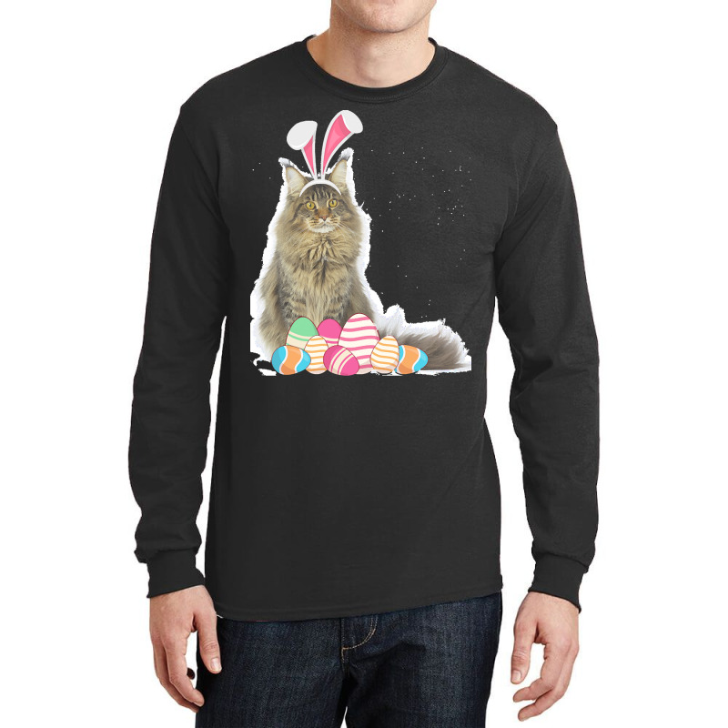 Easter Day T  Shirt Easter Cat Maine Coon With Bunny Ears & Eggs Gift Long Sleeve Shirts by larmstrong437 | Artistshot