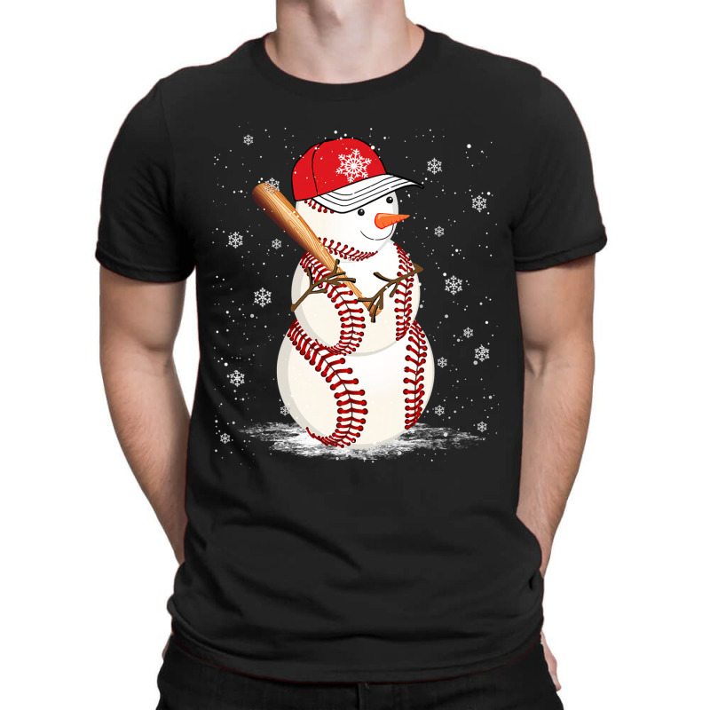 Baseball Sports Baseball Snowman Snowflakes Baseball Bat Christmas T-Shirt by Irena D Good | Artistshot