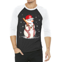 Baseball Sports Baseball Snowman Snowflakes Baseball Bat Christmas 3/4 Sleeve Shirt | Artistshot