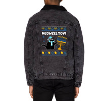 Meowzel Tov Chanukah Jewish Black Cat Hanukkah Ugly Sweater Unisex Sherpa-lined Denim Jacket | Artistshot