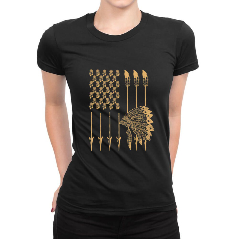 Native American Heritage Month Usa Flag Pride Headdress Ladies Fitted T-Shirt by DanielPatrickGrasseschi | Artistshot