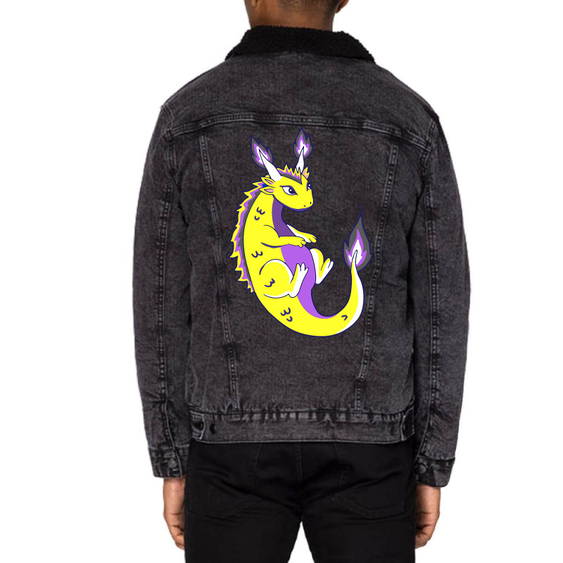 Nonbinary Dragon Lgbtq Nonbinary Pride Genderqueer Lgbt Unisex Sherpa-Lined Denim Jacket by XAVIERESPREE | Artistshot