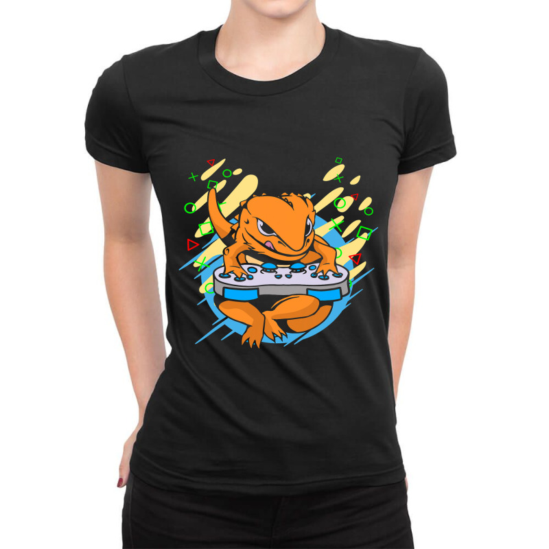 Pagona Bearded Dragon Gaming Console For Herpetologist Ladies Fitted T-Shirt by XAVIERESPREE | Artistshot