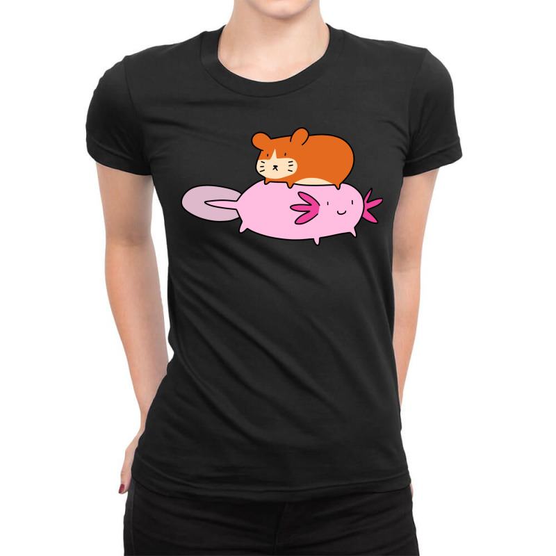 Axolotl And Little Hamster Ladies Fitted T-Shirt by edoh2 | Artistshot